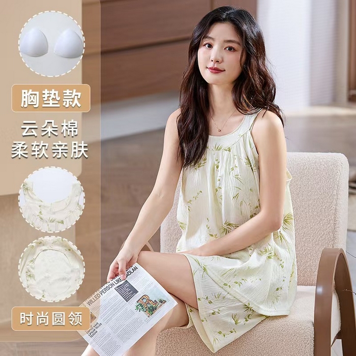 91家纺网 家纺一手货源 找家纺 （总）洛兰沙家居馆 日系睡裙女春秋莫代尔棉长袖长款家居服休闲宽松舒适大码居家睡衣 