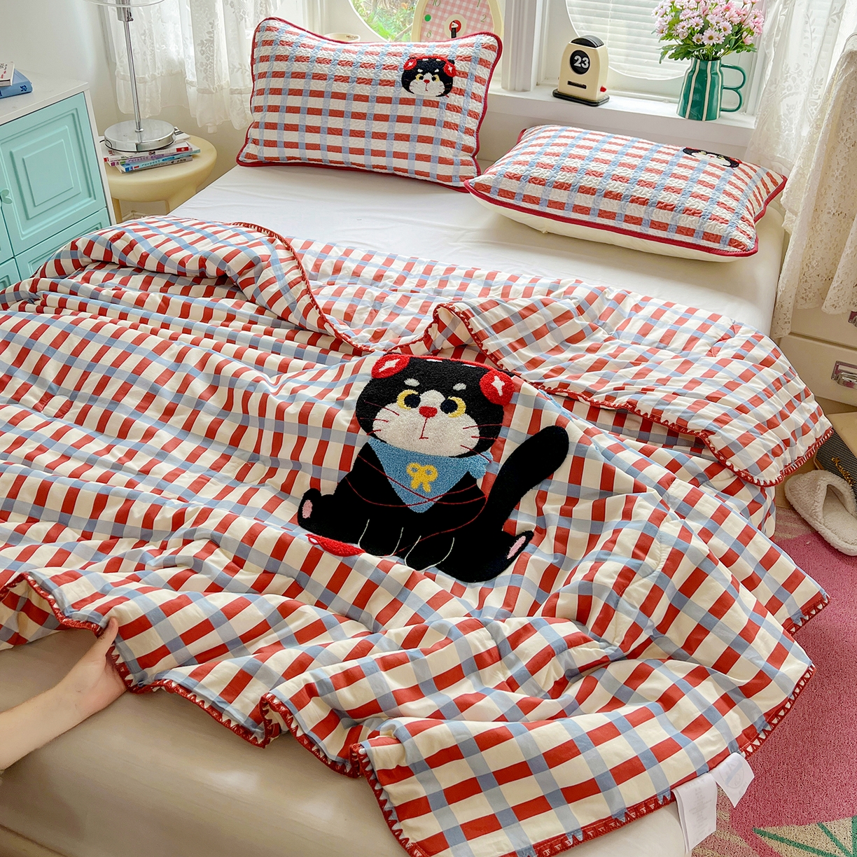 91家纺网 家纺一手货源 找家纺 （总）鑫喜莱家纺 2026新款全棉纯棉夏被毛巾绣贝壳边大豆纤维全棉夏凉被空调被夹棉绗棉枕套