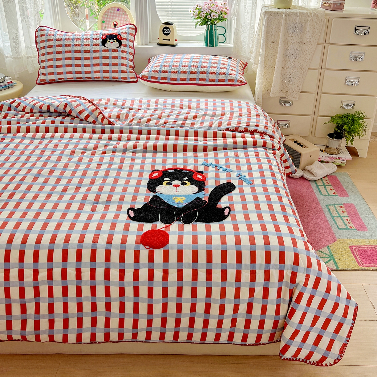 91家纺网 家纺一手货源 找家纺 （总）鑫喜莱家纺 2026新款全棉纯棉夏被毛巾绣贝壳边大豆纤维全棉夏凉被空调被夹棉绗棉枕套