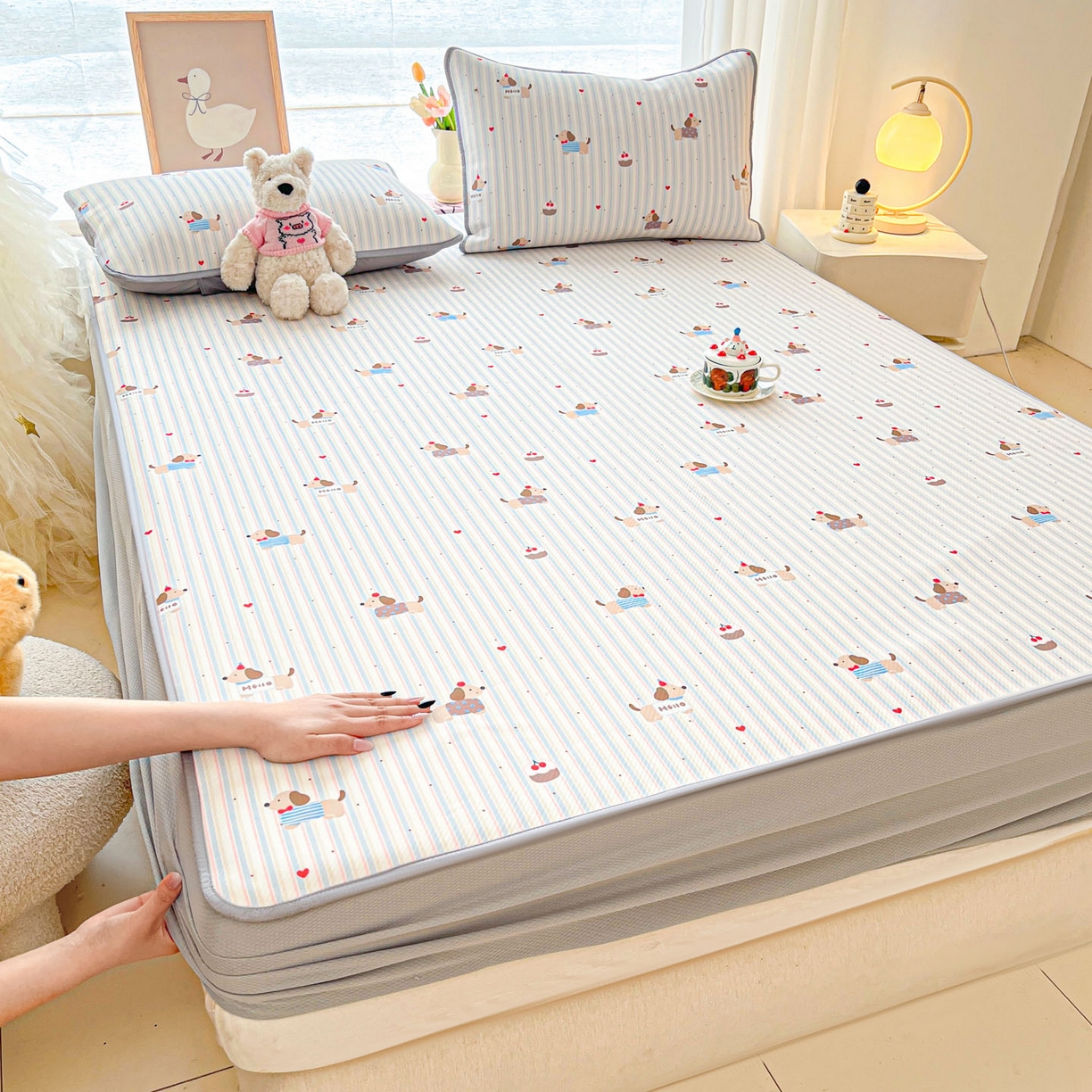 91家纺网 家纺一手货源 找家纺 （总）川悦生活 2026新款凉豆豆斜纹冰丝凉席单品床笠单件床笠