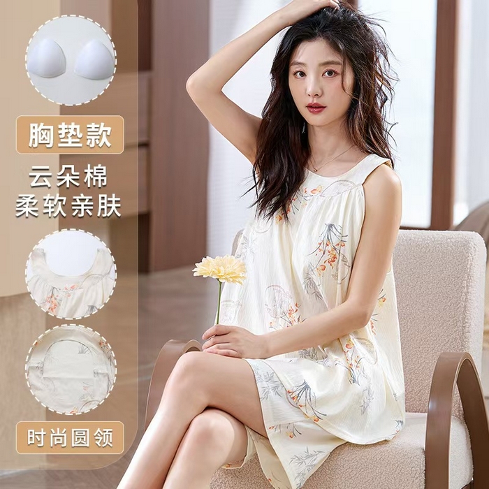 91家纺网 家纺一手货源 找家纺 （总）洛兰沙家居馆 日系睡裙女春秋莫代尔棉长袖长款家居服休闲宽松舒适大码居家睡衣 