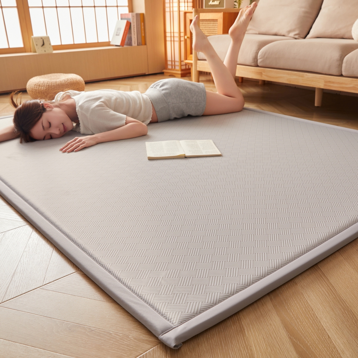 91家纺网 家纺一手货源 找家纺 （总）畅畅家纺 2026新款纯色凉感冰丝地垫多规格时尚凉席可爱熊地垫床垫（厚度1.5cm）