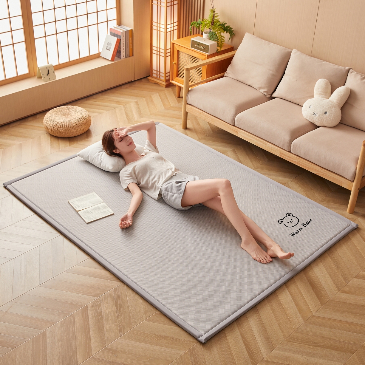 91家纺网 家纺一手货源 找家纺 （总）畅畅家纺 2026新款纯色凉感冰丝地垫多规格时尚凉席可爱熊地垫床垫（厚度1.5cm）