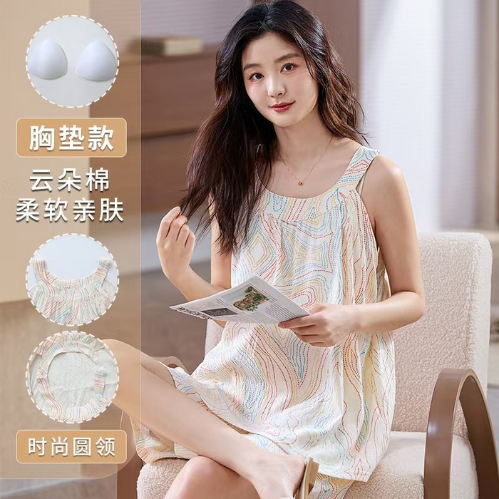 91家纺网 家纺一手货源 找家纺 （总）洛兰沙家居馆 日系睡裙女春秋莫代尔棉长袖长款家居服休闲宽松舒适大码居家睡衣 