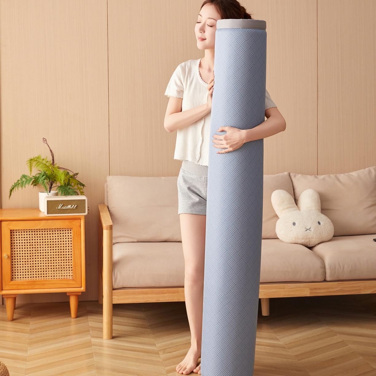 91家纺网 家纺一手货源 找家纺 畅畅家纺 2026新款纯色凉感冰丝地垫多规格时尚凉席可爱熊地垫床垫（厚度1.5cm） 可爱熊蓝色