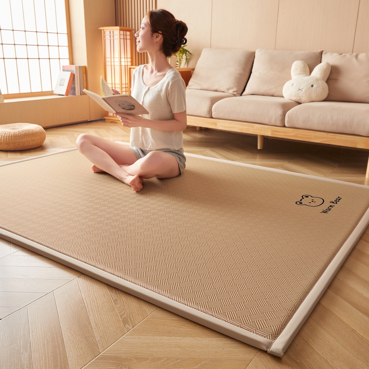 91家纺网 家纺一手货源 找家纺 畅畅家纺 2026新款纯色凉感冰丝地垫多规格时尚凉席可爱熊地垫床垫（厚度1.5cm） 可爱熊咖色