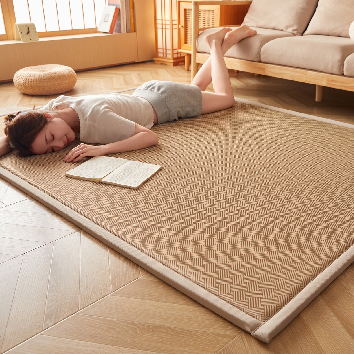 91家纺网 家纺一手货源 找家纺 畅畅家纺 2026新款纯色凉感冰丝地垫多规格时尚凉席可爱熊地垫床垫（厚度1.5cm） 可爱熊咖色