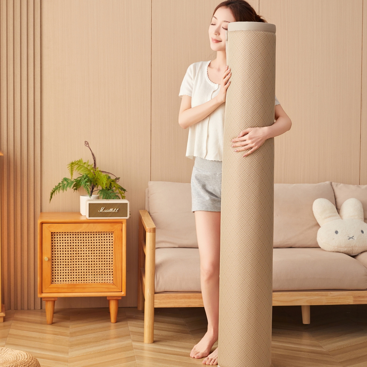 91家纺网 家纺一手货源 找家纺 畅畅家纺 2026新款纯色凉感冰丝地垫多规格时尚凉席可爱熊地垫床垫（厚度1.5cm） 可爱熊咖色