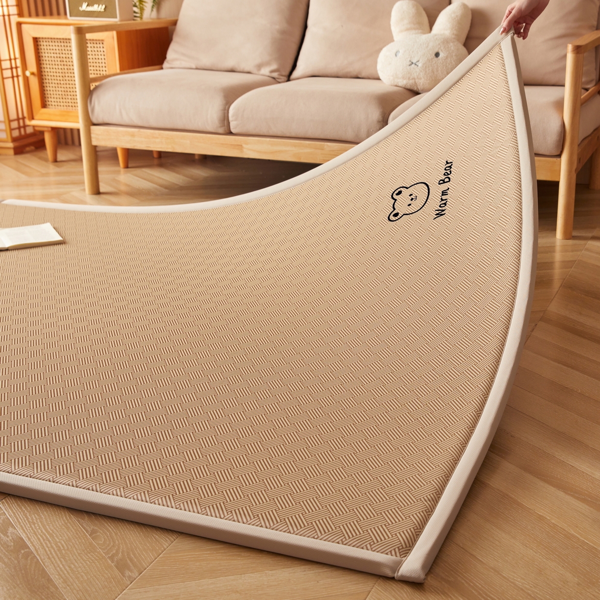 91家纺网 家纺一手货源 找家纺 畅畅家纺 2026新款纯色凉感冰丝地垫多规格时尚凉席可爱熊地垫床垫（厚度1.5cm） 可爱熊咖色