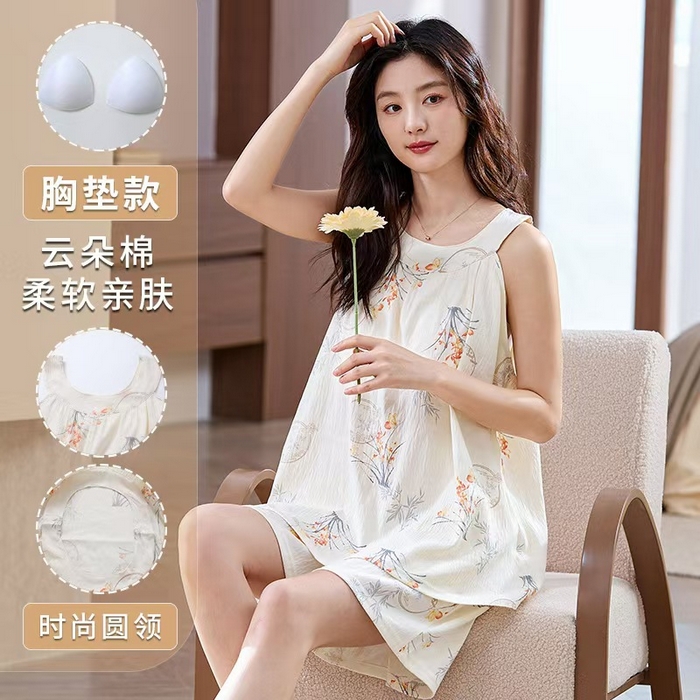 91家纺网 家纺一手货源 找家纺 （总）洛兰沙家居馆 日系睡裙女春秋莫代尔棉长袖长款家居服休闲宽松舒适大码居家睡衣 