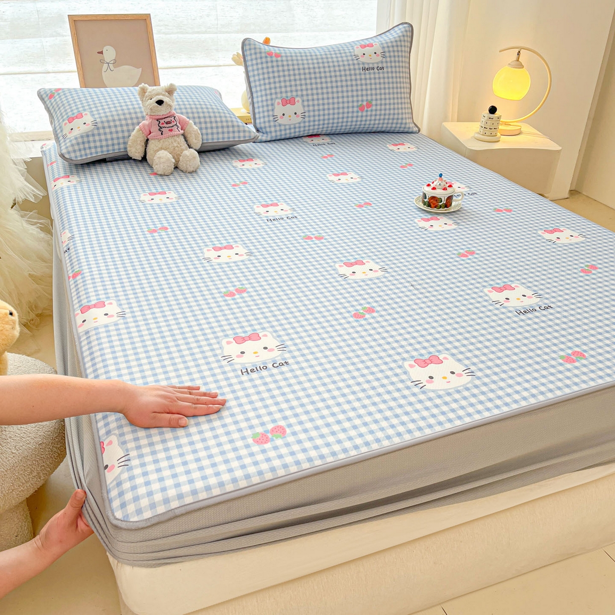 川悦生活 2026新款凉豆豆斜纹冰丝凉席单品床笠单件床笠 床笠草莓喵