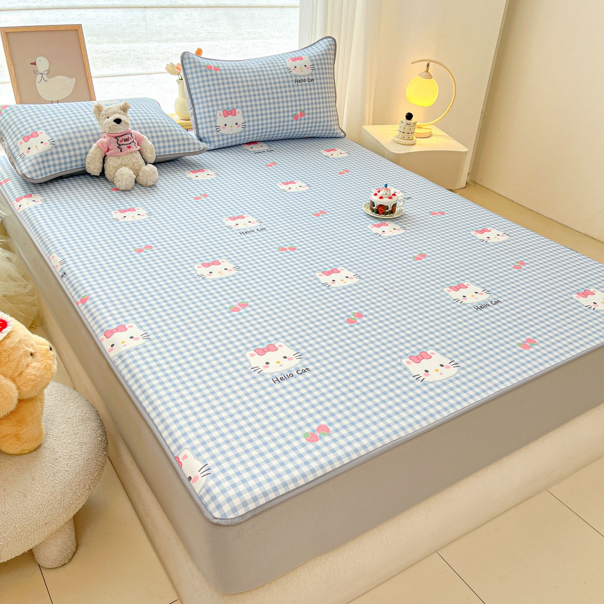 91家纺网 家纺一手货源 找家纺 川悦生活 2026新款凉豆豆斜纹冰丝凉席单品床笠单件床笠 床笠草莓喵