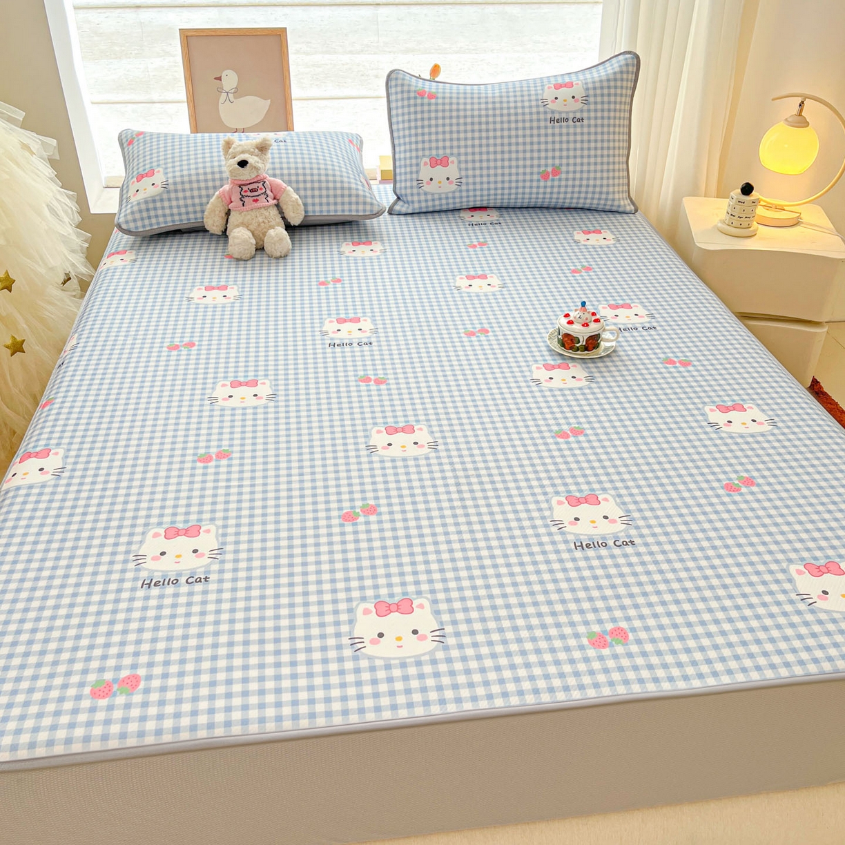 91家纺网 家纺一手货源 找家纺 川悦生活 2026新款凉豆豆斜纹冰丝凉席单品床笠单件床笠 床笠草莓喵