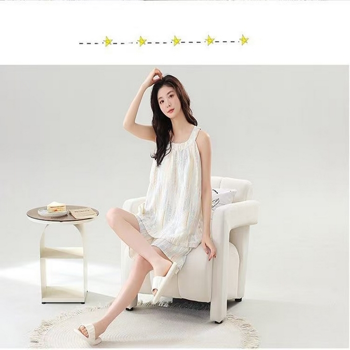 91家纺网 家纺一手货源 找家纺 （总）洛兰沙家居馆 日系睡裙女春秋莫代尔棉长袖长款家居服休闲宽松舒适大码居家睡衣 