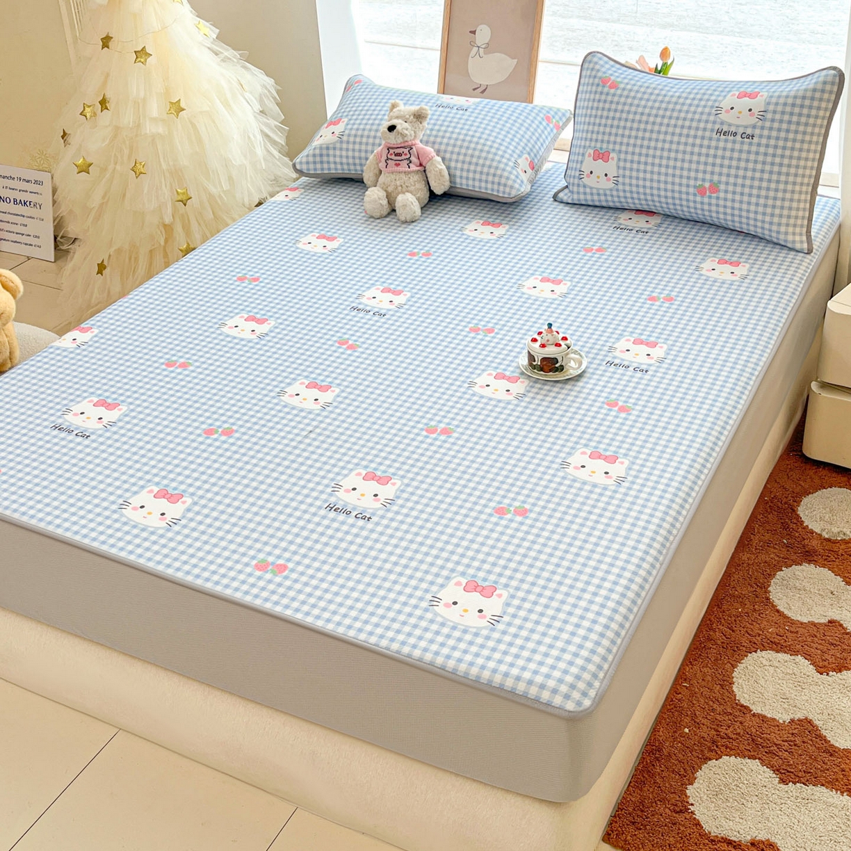 91家纺网 家纺一手货源 找家纺 川悦生活 2026新款凉豆豆斜纹冰丝凉席单品床笠单件床笠 床笠草莓喵