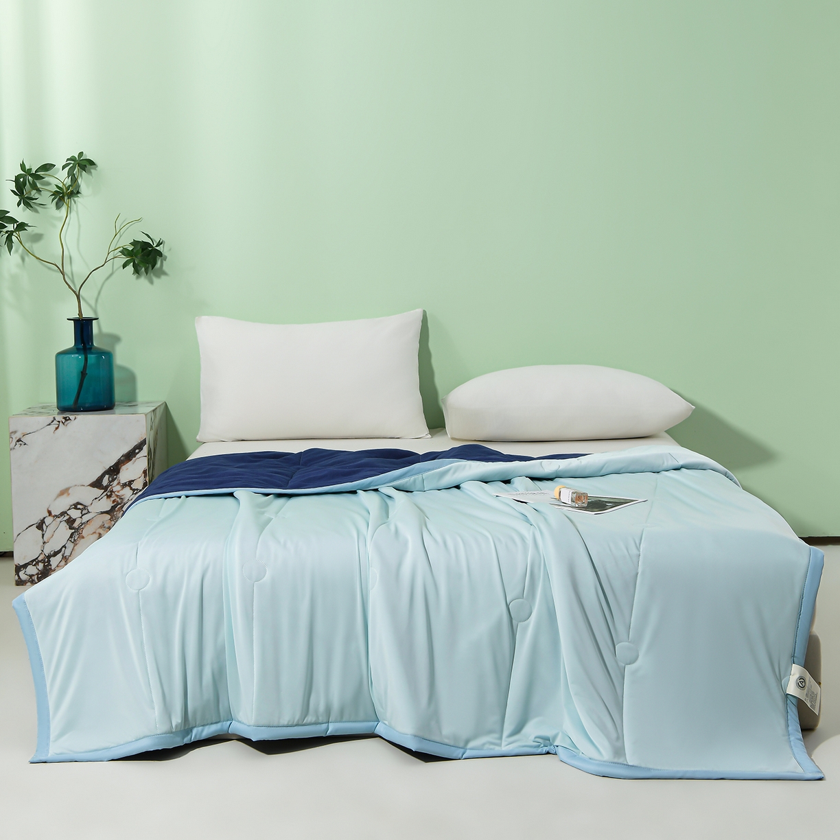 91家纺网 家纺一手货源 找家纺 羽涵家纺 2026新款双感凉感丝夏被夏凉被空调被 冰川蓝