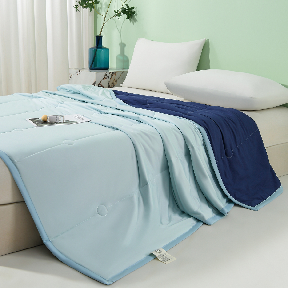 91家纺网 家纺一手货源 找家纺 羽涵家纺 2026新款双感凉感丝夏被夏凉被空调被 冰川蓝