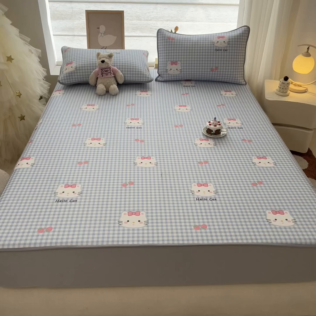 91家纺网 家纺一手货源 找家纺 川悦生活 2026新款凉豆豆斜纹冰丝凉席单品床笠单件床笠 床笠草莓喵