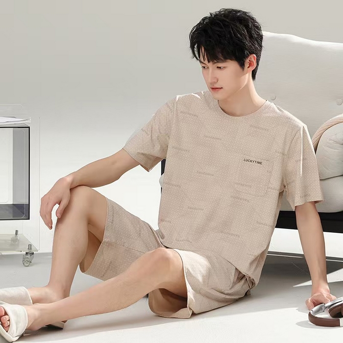 91家纺网 家纺一手货源 找家纺 （总）洛兰沙家居馆 无印风素色男款莫代尔短袖短裤家居服休闲宽松舒适大码可外穿