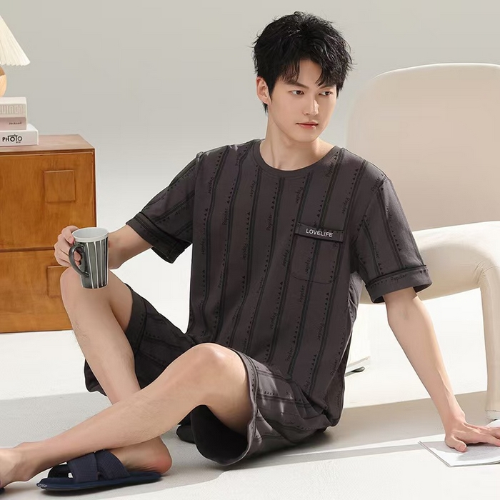 91家纺网 家纺一手货源 找家纺 （总）洛兰沙家居馆 无印风素色男款莫代尔短袖短裤家居服休闲宽松舒适大码可外穿