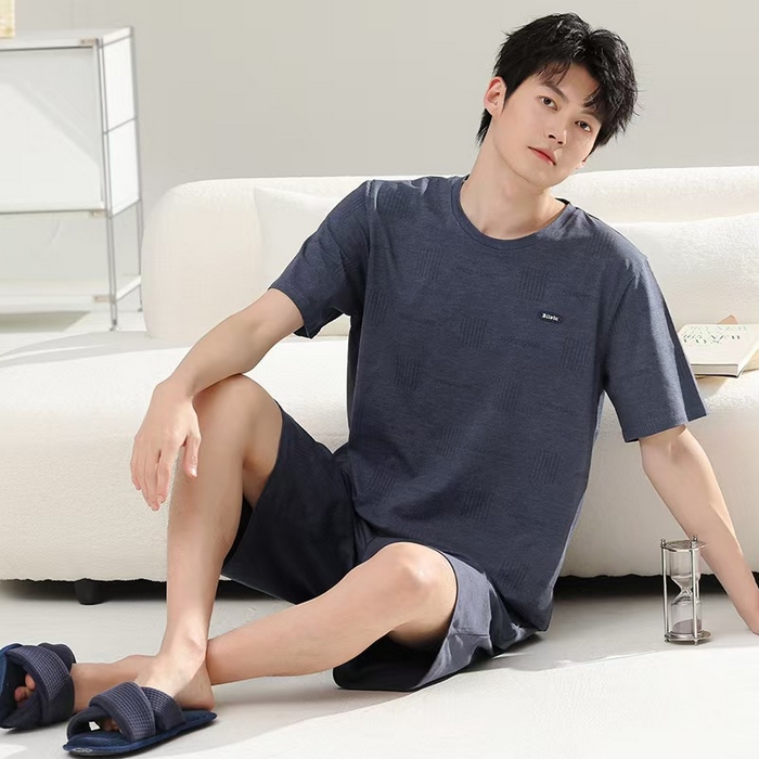 91家纺网 家纺一手货源 找家纺 （总）洛兰沙家居馆 无印风素色男款莫代尔短袖短裤家居服休闲宽松舒适大码可外穿