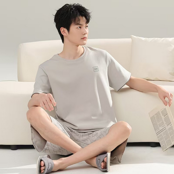 91家纺网 家纺一手货源 找家纺 （总）洛兰沙家居馆 无印风素色男款莫代尔短袖短裤家居服休闲宽松舒适大码可外穿