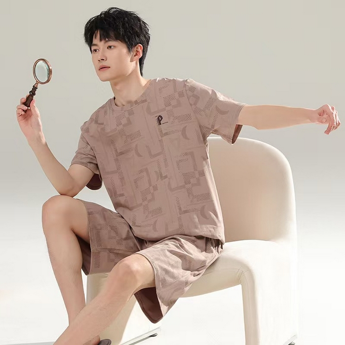 91家纺网 家纺一手货源 找家纺 （总）洛兰沙家居馆 无印风素色男款莫代尔短袖短裤家居服休闲宽松舒适大码可外穿