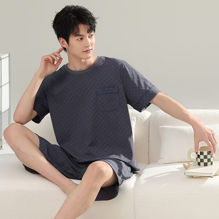 91家纺网 家纺一手货源 找家纺 （总）洛兰沙家居馆 无印风素色男款莫代尔短袖短裤家居服休闲宽松舒适大码可外穿