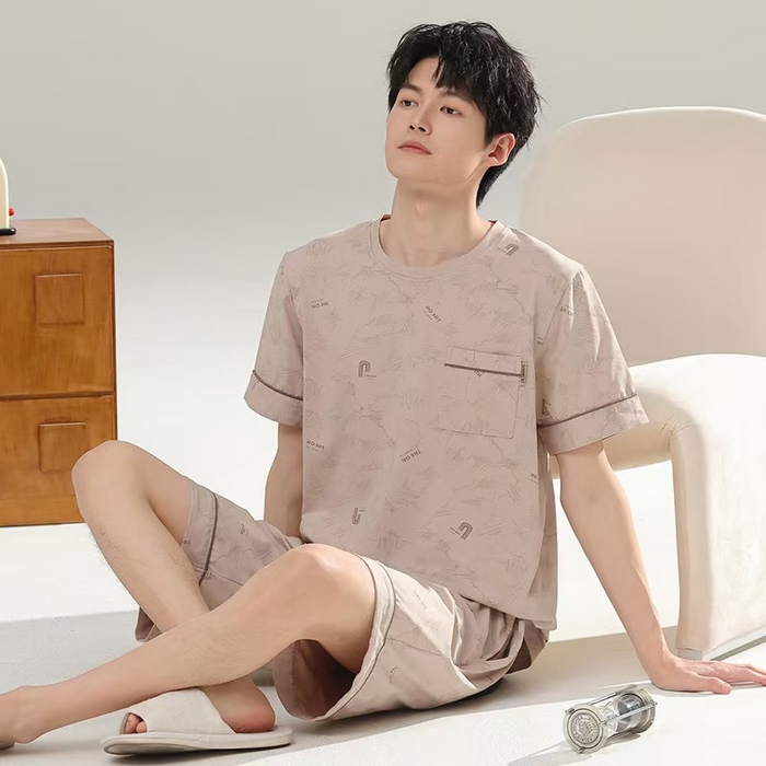 91家纺网 家纺一手货源 找家纺 （总）洛兰沙家居馆 无印风素色男款莫代尔短袖短裤家居服休闲宽松舒适大码可外穿