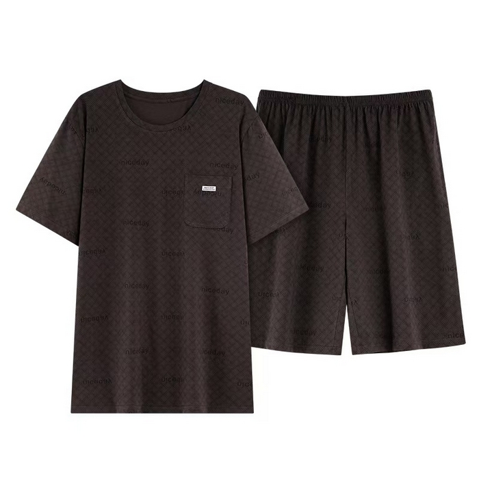 91家纺网 家纺一手货源 找家纺 （总）洛兰沙家居馆 无印风素色男款莫代尔短袖短裤家居服休闲宽松舒适大码可外穿