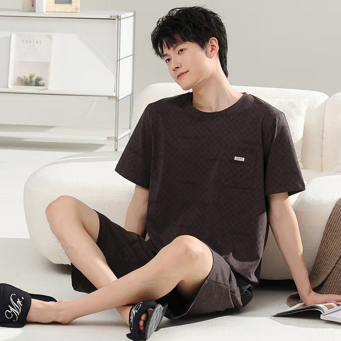 91家纺网 家纺一手货源 找家纺 （总）洛兰沙家居馆 无印风素色男款莫代尔短袖短裤家居服休闲宽松舒适大码可外穿