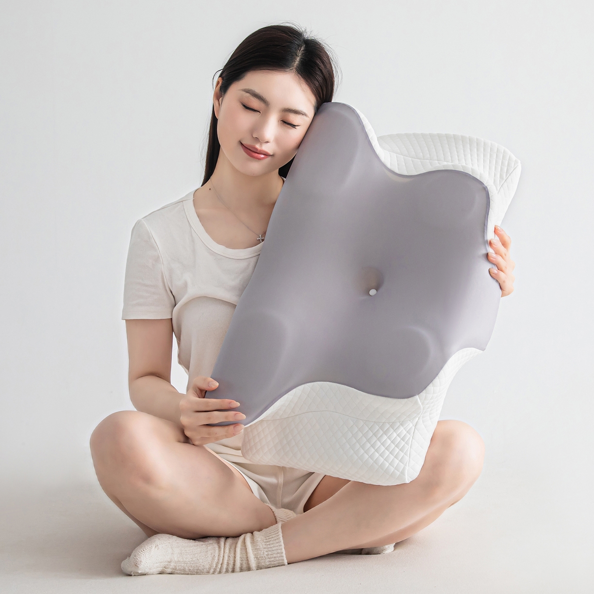 91家纺网 家纺一手货源 找家纺 枕星记忆枕 2026新款跨境支撑性牛角枕飞机枕蝶形枕头枕芯 牛角枕-灰色 62*41*10/8cm/只