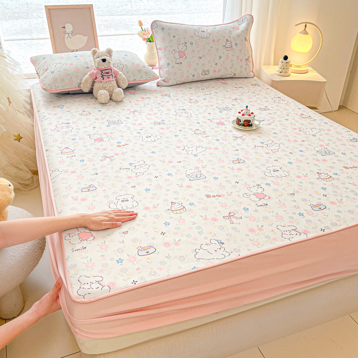 川悦生活 2026新款凉豆豆斜纹冰丝凉席单品床笠单件床笠 床笠嘟嘟花园