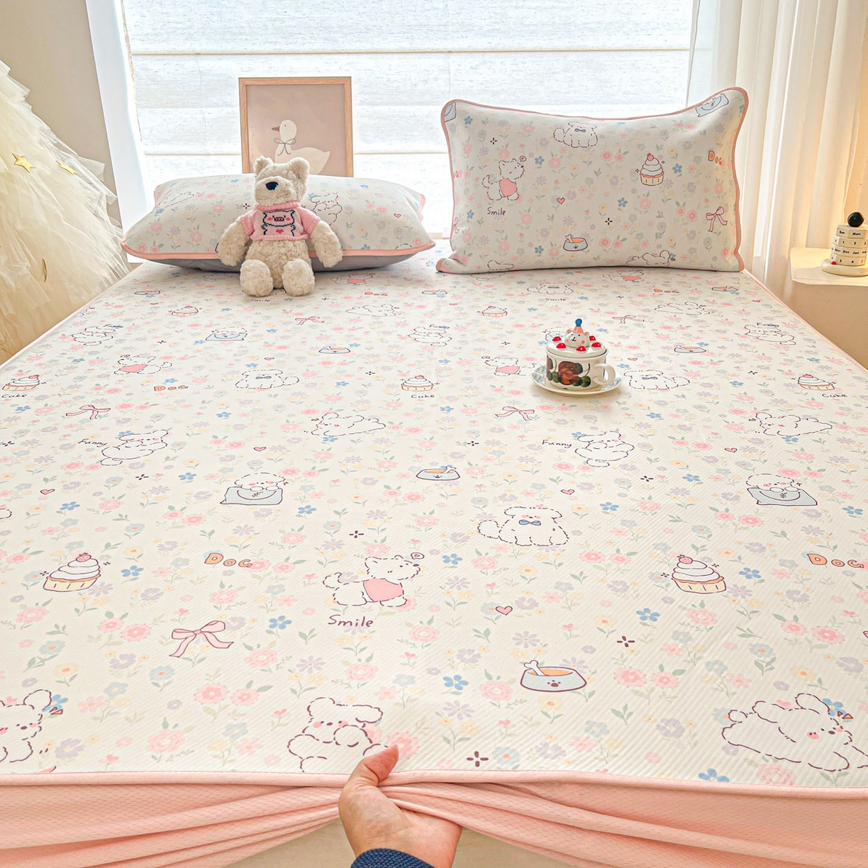 91家纺网 家纺一手货源 找家纺 川悦生活 2026新款凉豆豆斜纹冰丝凉席单品床笠单件床笠 床笠嘟嘟花园