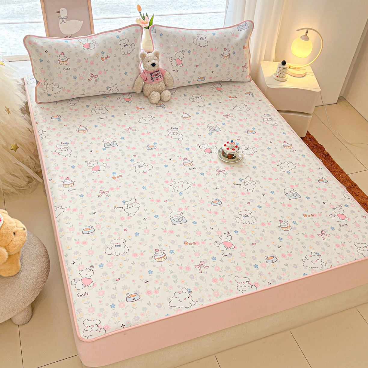 91家纺网 家纺一手货源 找家纺 川悦生活 2026新款凉豆豆斜纹冰丝凉席单品床笠单件床笠 床笠嘟嘟花园