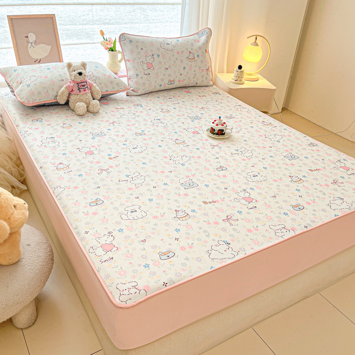 91家纺网 家纺一手货源 找家纺 川悦生活 2026新款凉豆豆斜纹冰丝凉席单品床笠单件床笠 床笠嘟嘟花园