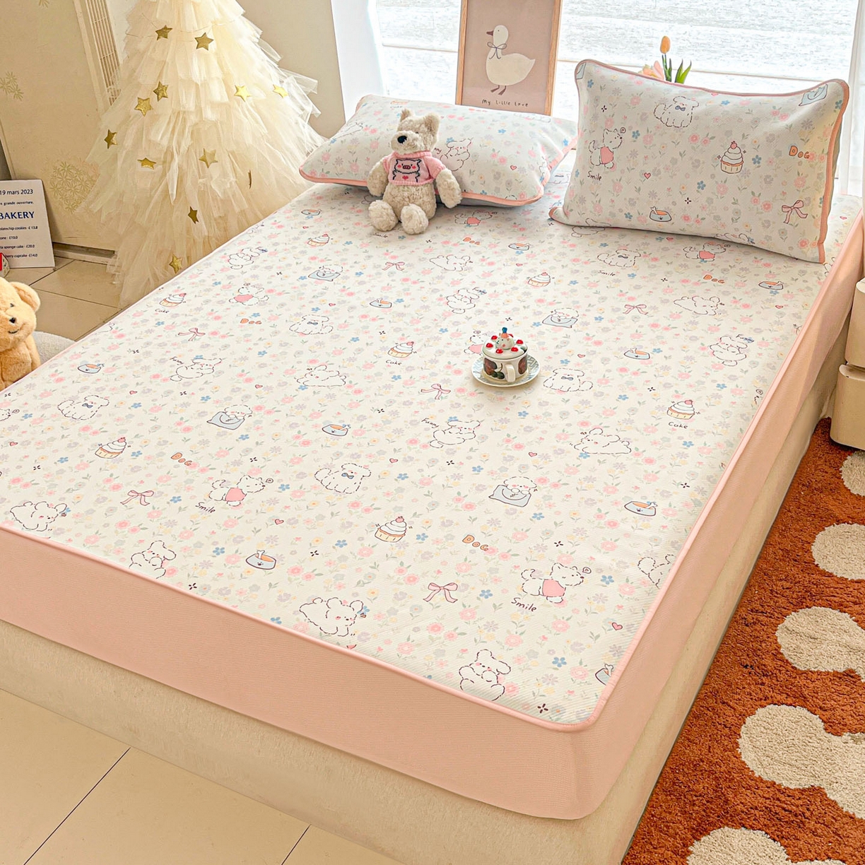 91家纺网 家纺一手货源 找家纺 川悦生活 2026新款凉豆豆斜纹冰丝凉席单品床笠单件床笠 床笠嘟嘟花园