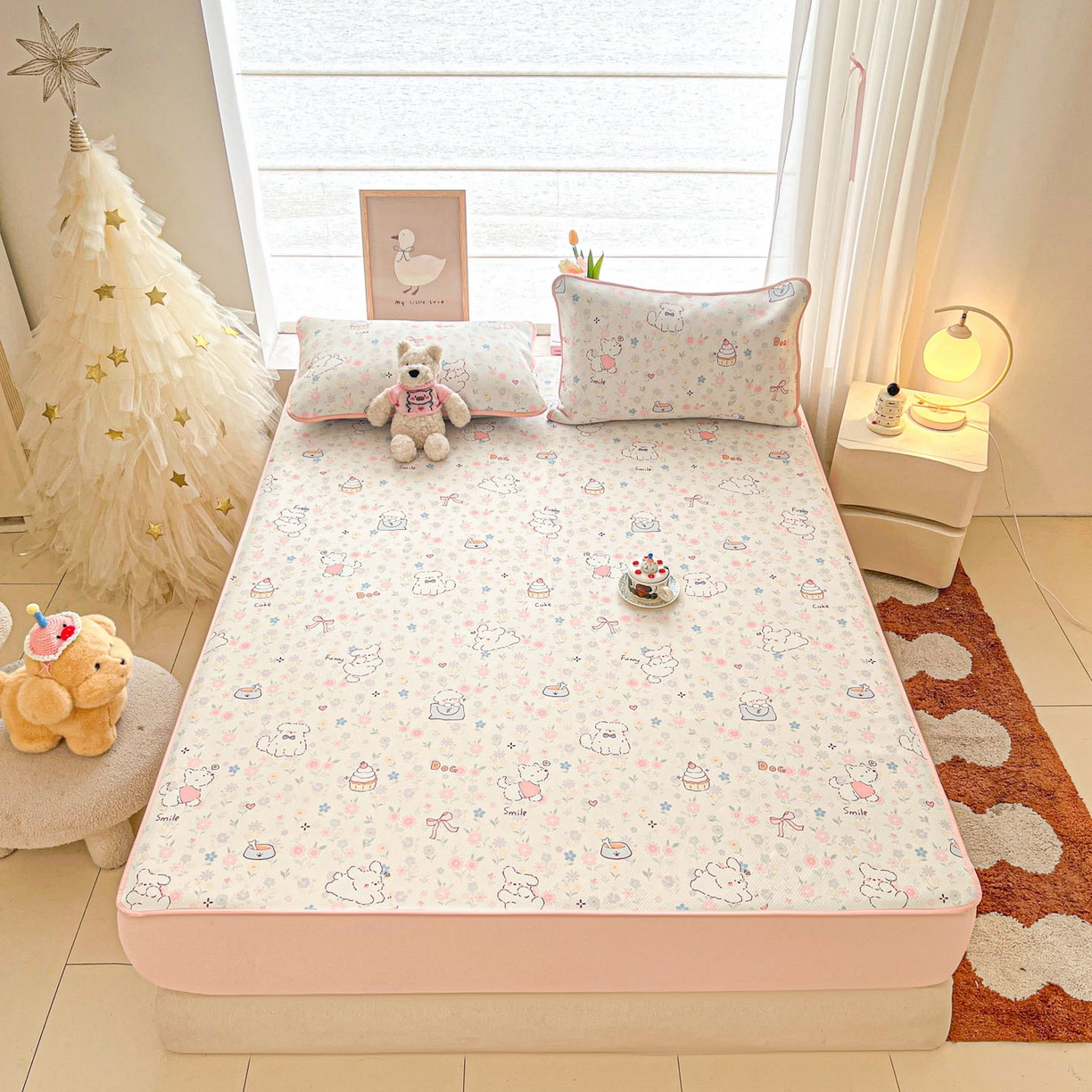 91家纺网 家纺一手货源 找家纺 川悦生活 2026新款凉豆豆斜纹冰丝凉席单品床笠单件床笠 床笠嘟嘟花园