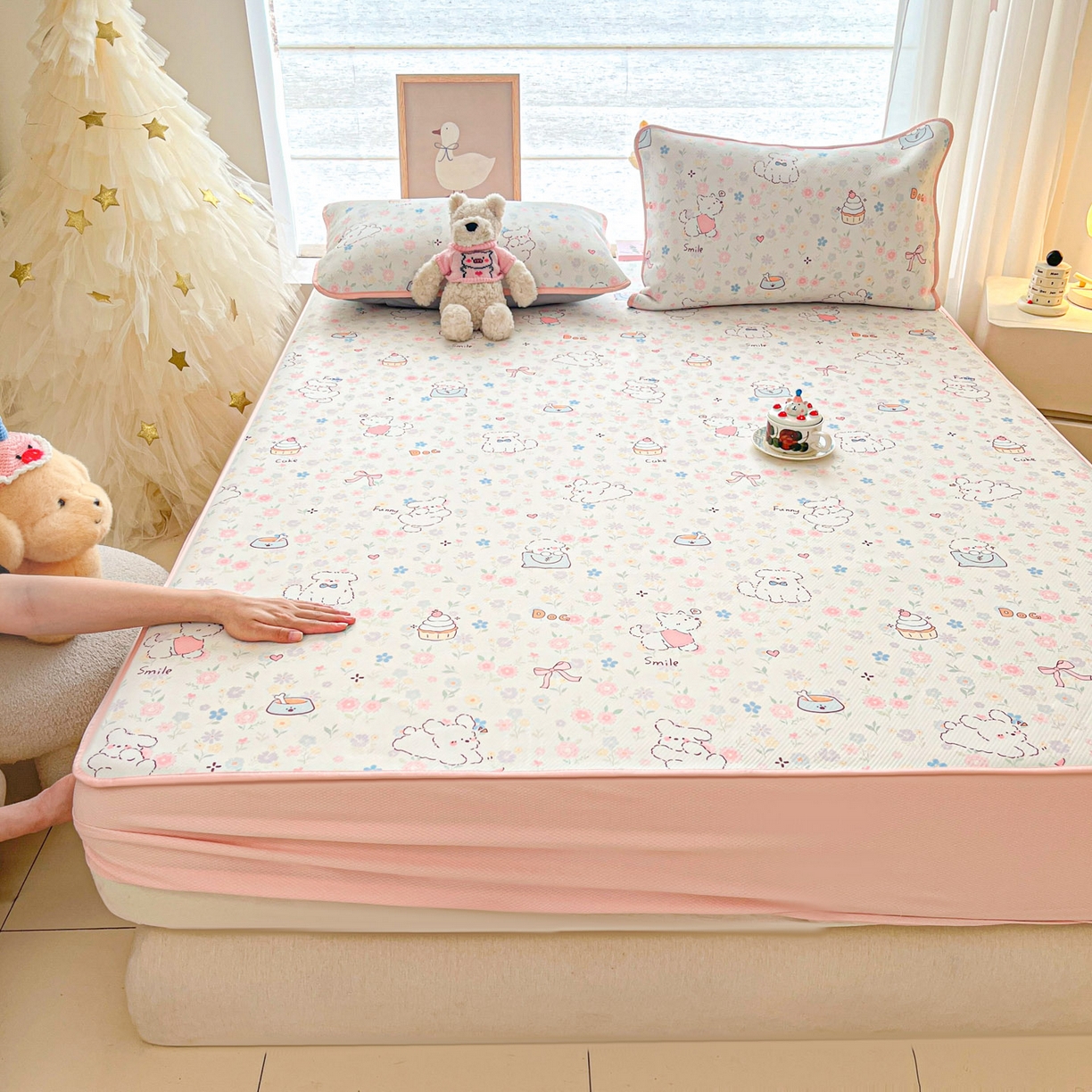 91家纺网 家纺一手货源 找家纺 川悦生活 2026新款凉豆豆斜纹冰丝凉席单品床笠单件床笠 床笠嘟嘟花园