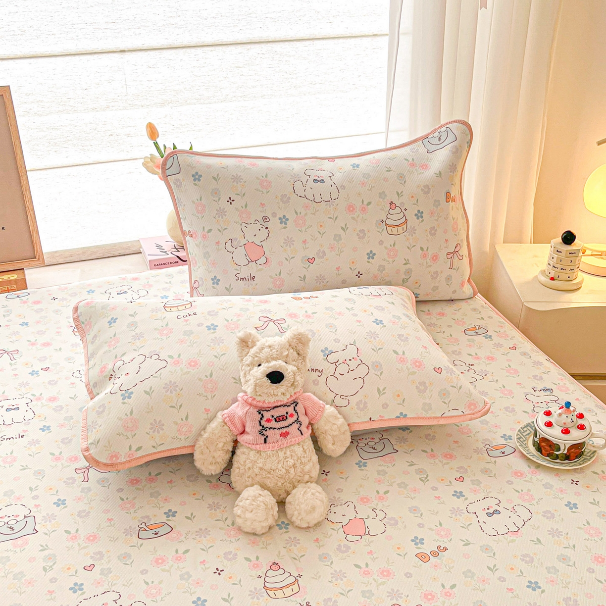 91家纺网 家纺一手货源 找家纺 川悦生活 2026新款凉豆豆斜纹冰丝凉席单品床笠单件床笠 床笠嘟嘟花园