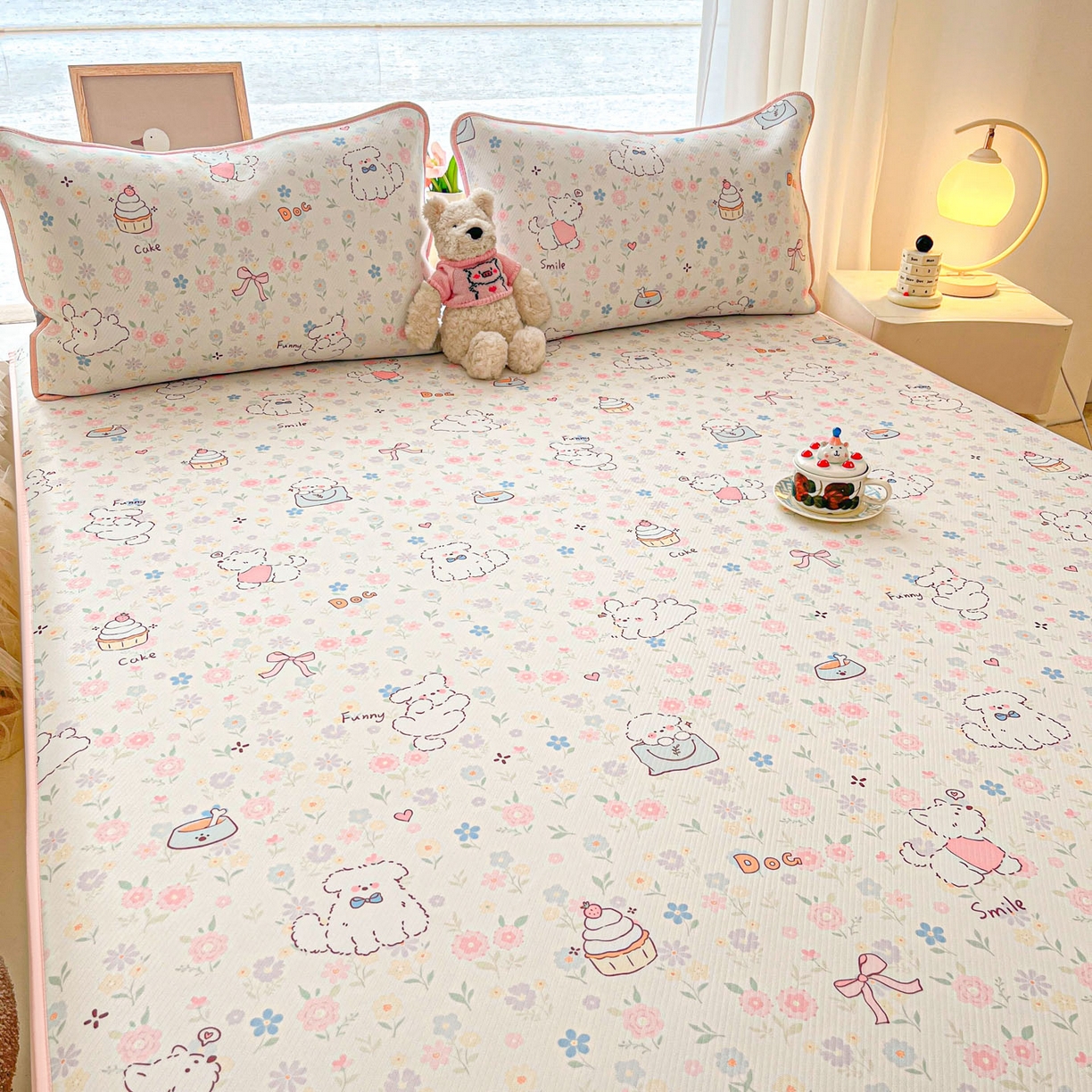 91家纺网 家纺一手货源 找家纺 川悦生活 2026新款凉豆豆斜纹冰丝凉席单品床笠单件床笠 床笠嘟嘟花园