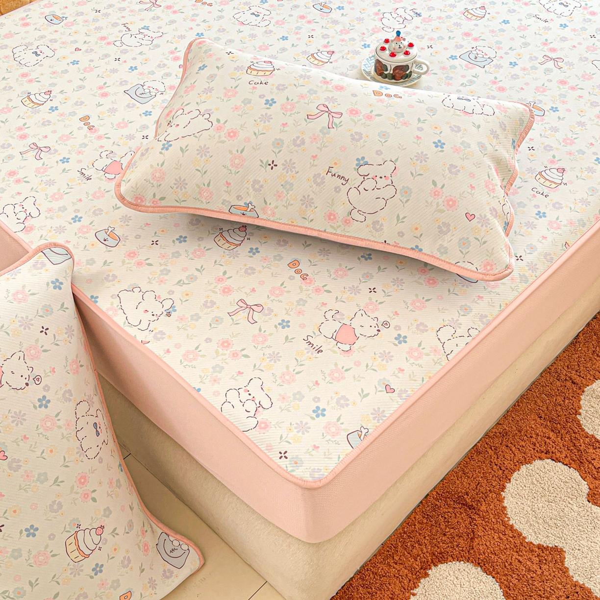 91家纺网 家纺一手货源 找家纺 川悦生活 2026新款凉豆豆斜纹冰丝凉席单品床笠单件床笠 床笠嘟嘟花园