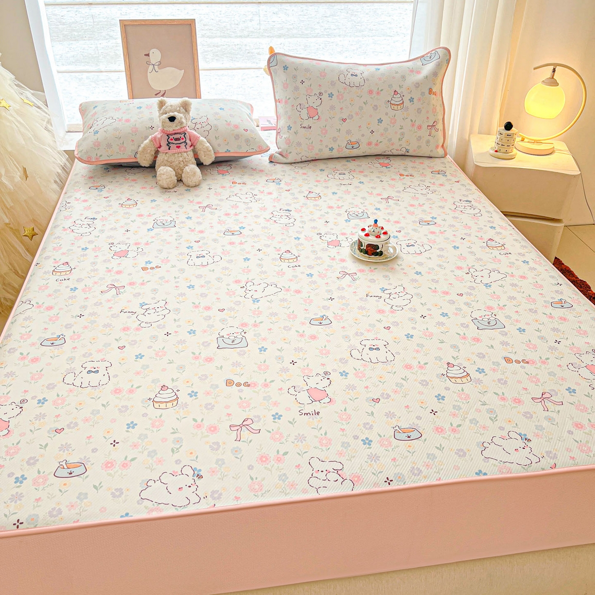 91家纺网 家纺一手货源 找家纺 川悦生活 2026新款凉豆豆斜纹冰丝凉席单品床笠单件床笠 床笠嘟嘟花园