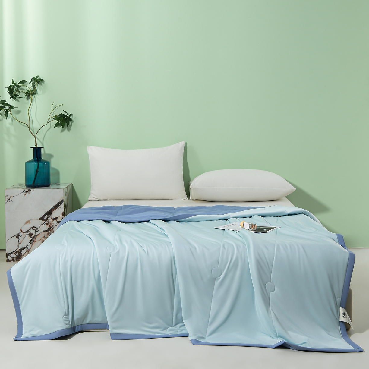 91家纺网 家纺一手货源 找家纺 羽涵家纺 2026新款双感凉感丝夏被夏凉被空调被 冰泉蓝