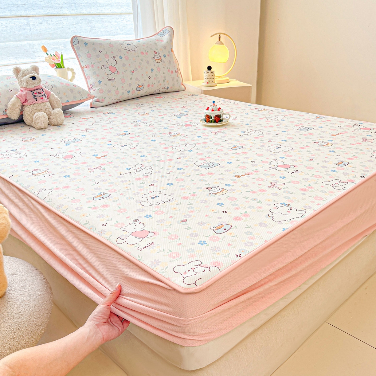 91家纺网 家纺一手货源 找家纺 川悦生活 2026新款凉豆豆斜纹冰丝凉席单品床笠单件床笠 床笠嘟嘟花园