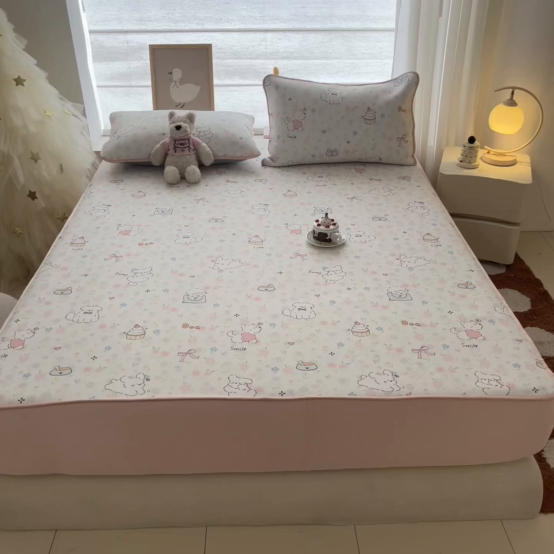 91家纺网 家纺一手货源 找家纺 川悦生活 2026新款凉豆豆斜纹冰丝凉席单品床笠单件床笠 床笠嘟嘟花园