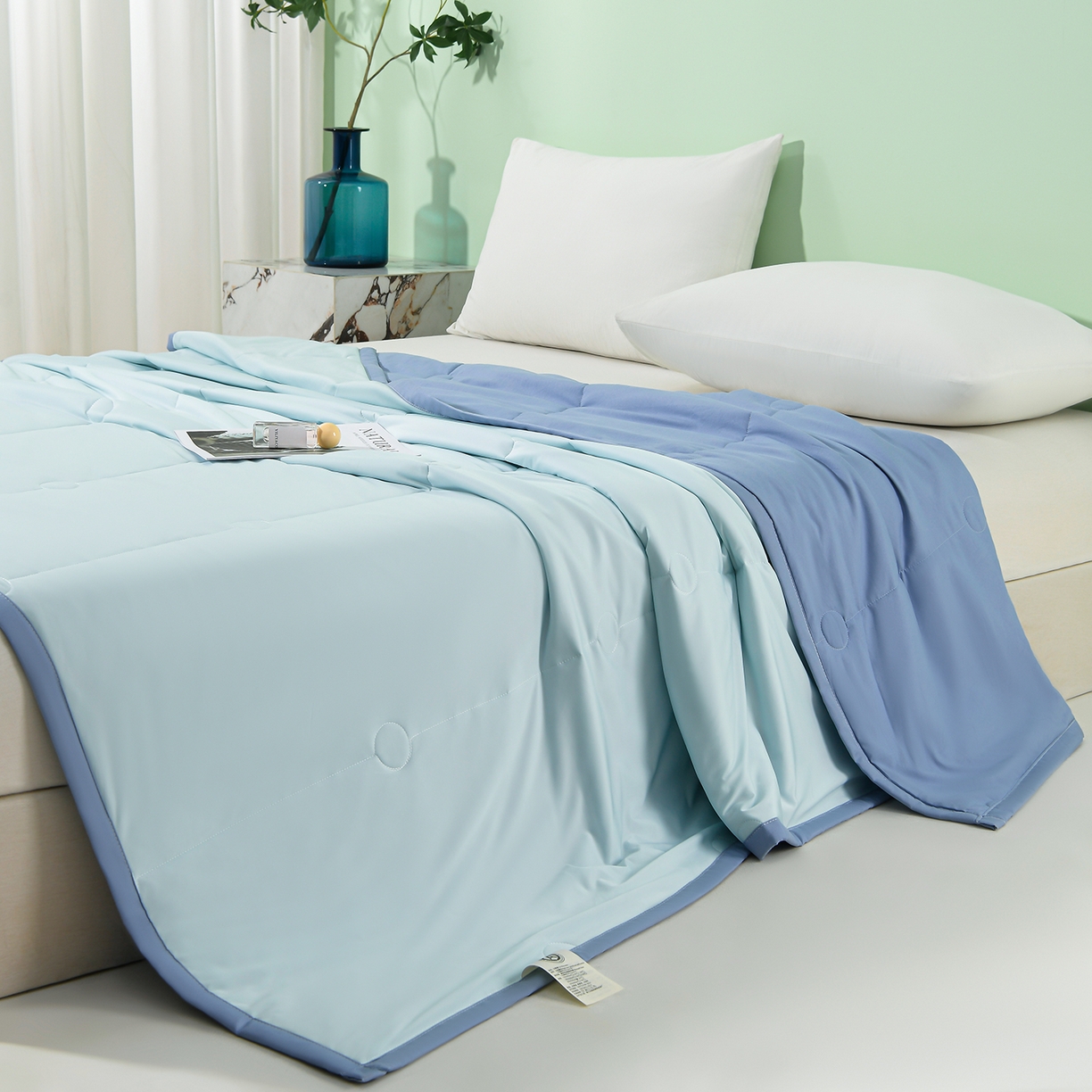 91家纺网 家纺一手货源 找家纺 羽涵家纺 2026新款双感凉感丝夏被夏凉被空调被 冰泉蓝