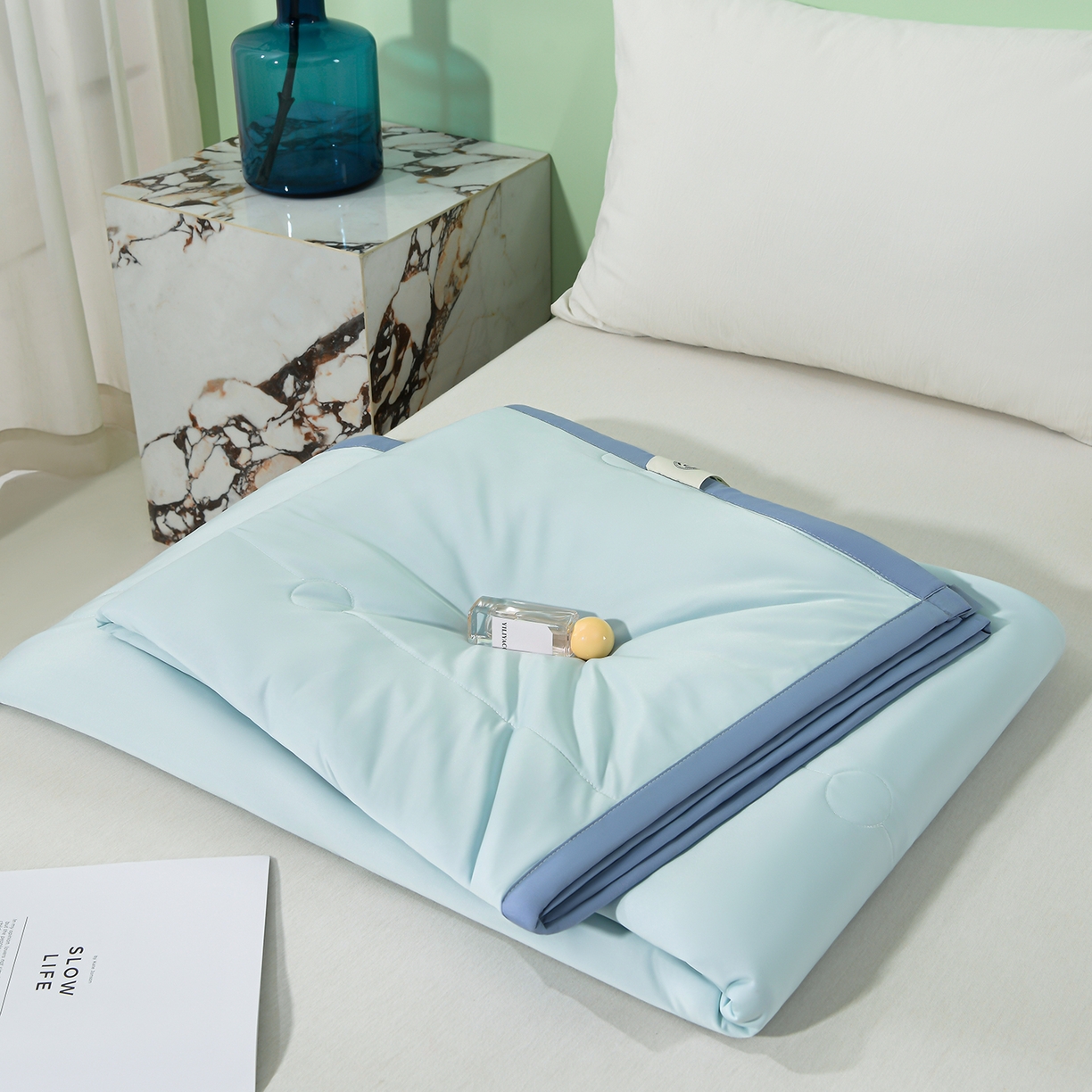 91家纺网 家纺一手货源 找家纺 羽涵家纺 2026新款双感凉感丝夏被夏凉被空调被 冰泉蓝