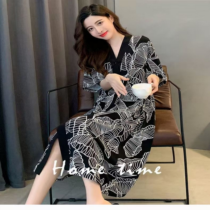 91家纺网 家纺一手货源 找家纺 （总）洛兰沙家居馆 日系睡裙女春秋莫代尔棉短袖长裙家居服休闲宽松舒适睡衣可外穿 