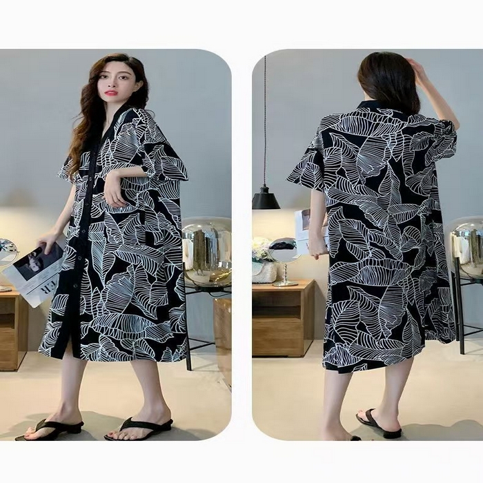 91家纺网 家纺一手货源 找家纺 （总）洛兰沙家居馆 日系睡裙女春秋莫代尔棉短袖长裙家居服休闲宽松舒适睡衣可外穿 